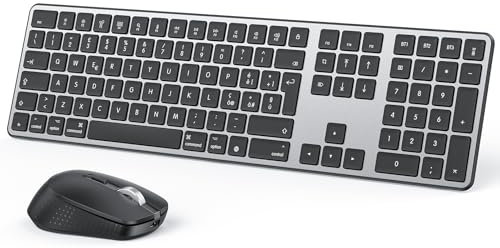 OMOTON Kit Tastiera e Mouse Wireless Bluetooth per Mac, Tastiera e Mouse Ricaricabile con 3 Canali Bluetooth per Mac Pro/Mini, MacBook Pro/Air, iMac, iMac Pro, Layout Italiano QWERTY, Grigio Spazio