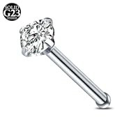 AceFun 20G Titan Nasenpiercing 1 Shaped Silver Nose Stud G23 Titanium Nose Stud Straight Nose Piercing Stud Jewellery for Women Men Silver Cubic Zirconia Diamond 3mm