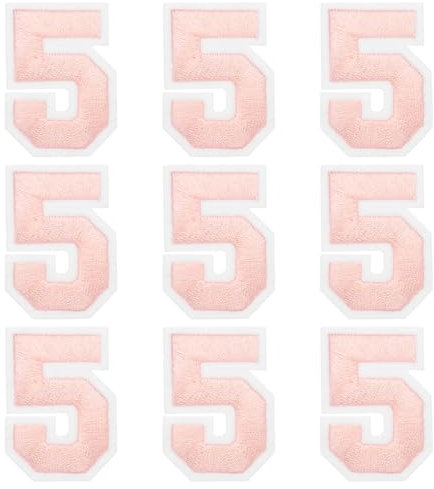 sourcing map Iron on Number Patches 2 Number 5 Iron on Embroidered Patch Sew on Letter Stickers Applique for Repairing Clothing Jeans Shoes Hats DIY(Pink, Pack of 9)