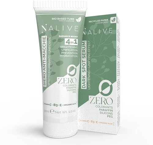 ZERO Nalive - Crema Antimacchie Viso e Corpo 30 ml - Made in Italy - Siero Schiarente Macchie Scure con Vitamina C-B3-E e Aloe Vera Bio - Senza Siliconi, Paraffina, PEG, Profumo e Coloranti