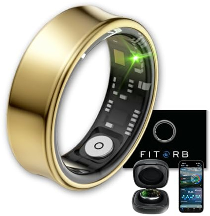 Fitorb Smart Ring Pro - Das Original. High-Tech Fitness- & Gesundheitsring, Schlafanalyse, 24/7 Aktivitätstracking. Temperaturmessung, Stress. Proberinge. (Neptun, Gold, 18,3 mm (8))