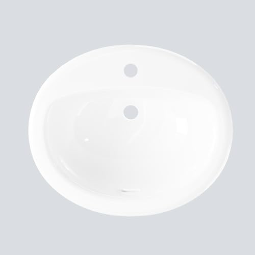 Garvee Vasque Salle de Bain Ovale Encastrée en Céramique Blanche | 20x17 pouces, avec Trop-Plein – À Poser avec Trou Distinctif pour Robinet, Certifiée cUPC, Idéale Petites Salles de Bain, 855