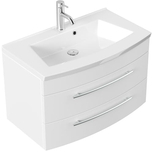 Badmöbel Bella 80 mit runder Front SoftClose lackiert weiss matt