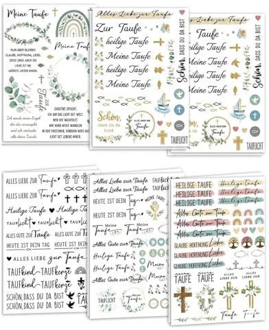 AEUXZA 6 Blätter Kerzen Tattoos Kommunion | Rub On Sticker Erstkommunion Gastgeschenke | Schön dass du da bist Kerzenaufkleber für Stabkerzen Stumpenkerzen Wassertransferfolie