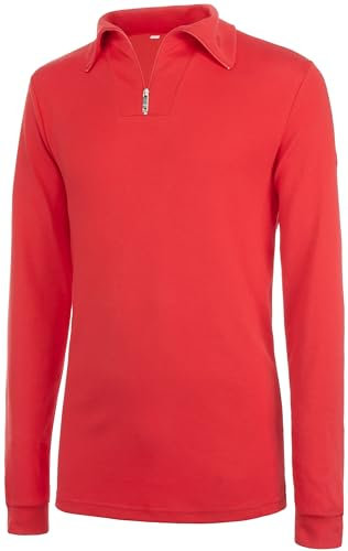 Brandsseller Shirt Herren Langarm 52 mit Reißverschluss Baumwolle atmungsaktiv Ski Fahrrad Sport – Rot