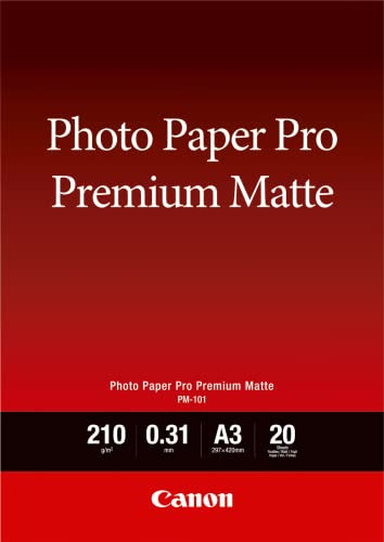 Canon Fotopapier PM-101 Premium matt - DIN A3, 20 Blatt (210 g/qm) für Tintenstrahldrucker, 2028049