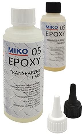 Miko® 2 Komponenten Epoxy Kleber, Klebstoff, Transparent, 200g, 2x 100 ml, für Metall, Beton, Holz, Glas, Kunststoff, Keramik, Graphit, PU, schnell, sauber und präzise, Made in Germany