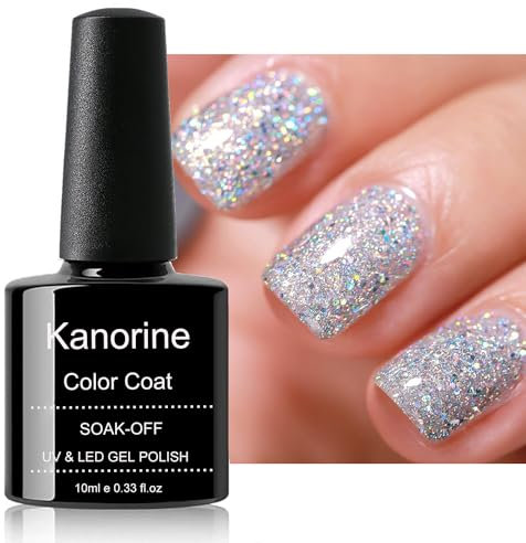 KANORINE Gel Polish Soak-Off UV/LED Gel Nail Polish sliver Glitter Color Coat Gel Nail Varnish Nail Art TYPE 10ml
