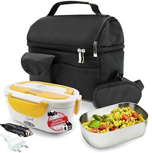 SPICE Set Borsa Termica con Tracolla + Scaldavivande Doppio Voltaggio 220 V - 12 V Amarillo Inox Plus con vaschetta da 1,5 Litri in Acciaio Inox