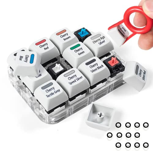 Griarrac Cherry MX Switch Tester Switch Sampler Mechanische Tastaturen 12 Tasten Schalter Prüfwerkzeug, mit Tastenkappenabzieher und Schalter O Ringe (Inklusive Cherry MX Silent Speed)