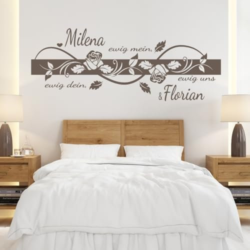 tjapalo® W-PK219 Wandtattoo Schlafzimmer Spruch Liebe Mit Namen, Wohnzimmer Sprüche, Ewig Dein Ewig Mein Mit Wunschnamen Und Datum, Viele Farben, Größe: B90xH36