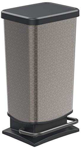 Rotho Paso, Cubo de basura de 40 litros con tapa, Plástico PP sin BPA, hexágono de plata, 40l 35.3 x 29.5 x 67.6 cm