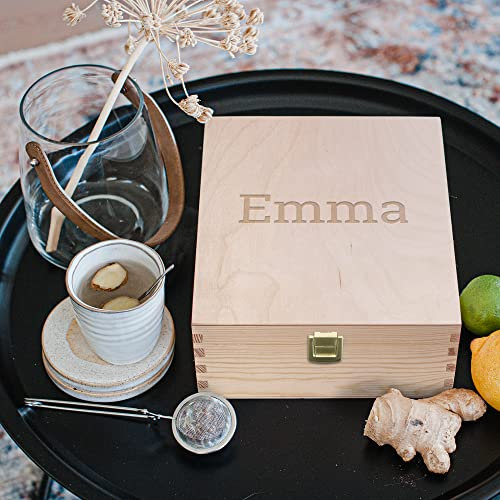 Coffret à thé avec prénom ou message - Boîte à thé avec 9 compartiements et gravure sur le couvercle (Boîte 9 compartiments)