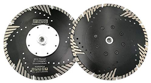 DT-DIATOOL Diamant Trennscheibe 2 Stücke 230 mm x M14 Turbo Sägeblatt mit Schutzzähne zum Schneiden Schleifen Granit Marmor Beton Fliesen