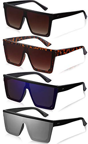 4 Paar Übergroße Fläche Top Sonnenbrille Vintage Quadrat Sonnenbrille (Eisblau, Braun, Silber, Farbverlauf Braun)