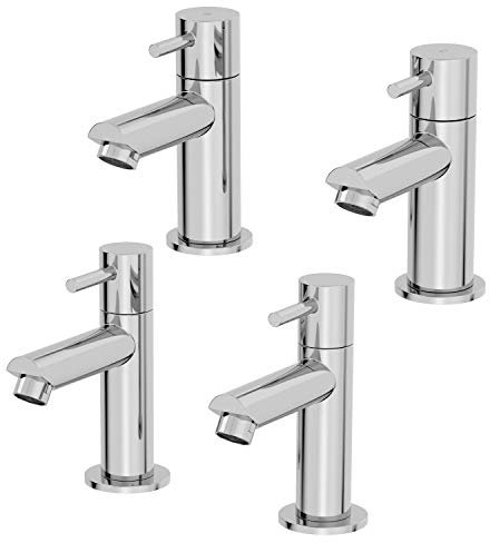 Architeckt® Malmo Bathroom Basin Taps and Bath Pillar Tap Set Pair Round Single Lever Handle Modern, Chrome