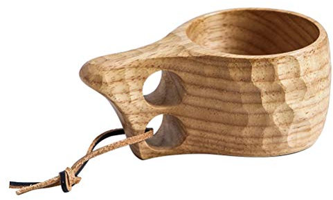 Bireegoo Nordische Finnische Kuksa Holztasse 200ml, Kautschukholz, Tragbar, Zuhause oder Camping, 15,5 x 9 x 6,5 cm, 200ml