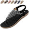 Acfoda Sandales Femme Été Confortable Plats Nu Pieds Cuir Tong de Plage Mode Claquettes Bout Ouvert avec Strass Talla Noir 38 = FabricantTaille 39