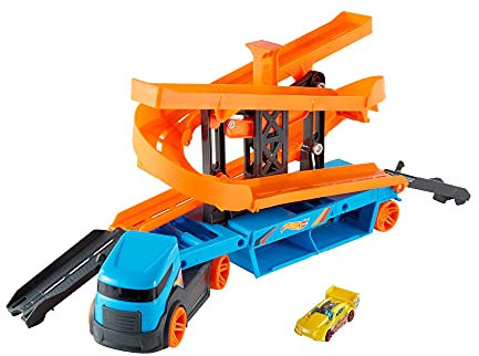 ​Hot Wheels City Lift & Launch Hauler Vehicle with Storage for Up to 20 1:64 Cars, Lift and Launch Feature and 1 Hot Wheels Car, for 3 Year Olds and Up