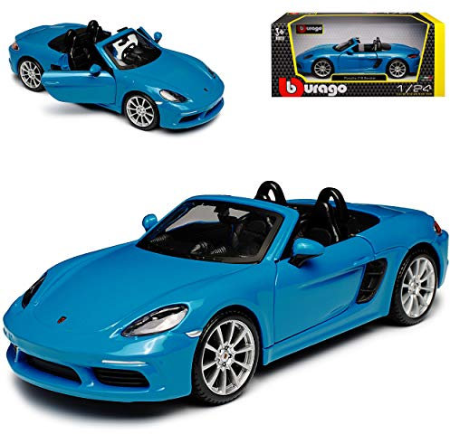 Porsche 718 Boxter 982 Cabrio Miami Blau Ab 2016 1/24 Burago Modell Auto mit individiuellem Wunschkennzeichen
