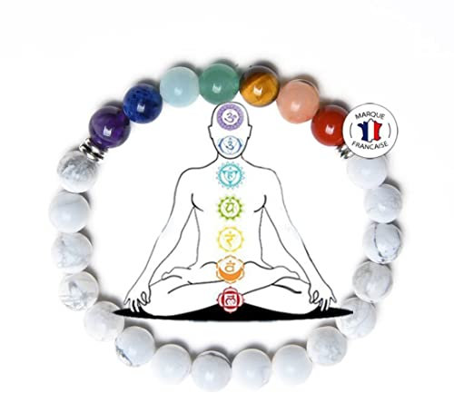 Attraction Zen 7 CHAKREN ARMBAND | ECHTES 8mm NATURSTEIN | KOSTENLOSE EBOOKS DEUTSCH | HANDGEFERTIGT | Schmuck für Damen und Herren | ALLE STEINE IN UNSEREN ARMBÄNDERN SIND NATÜRLICH. (HOWLITE)