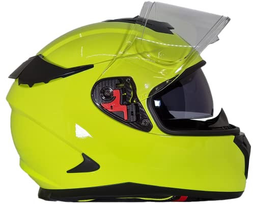 Full Face Motorradhelm mit Doppelvisier BHR 813 Race | Full Face Motorradhelm ECE homologiert mit Sonnenblende | Mann/Frau | Fluo GELB | M