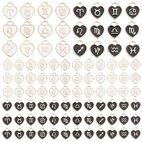 PandaHall 12 Sternbild Herzanhänger, 96pcs Sternzeichen Emaille Anhänger Doppelseitige Geburtstagszeichen Glücksbringer Astrologie Horoskop Anhänger Für DIY Armband Halskette Ohrringherstellung