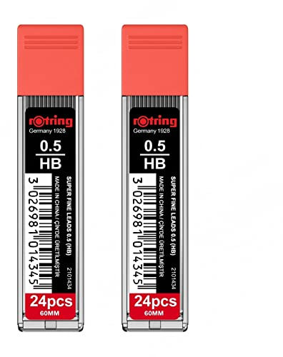 Pencil Leads HB 0.50mm x 48 (24 leads per pack) x 2 leads Compatible with Pilot, Steadler, Faber Castell etc, made by Rotring in Germany