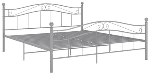 vidaXL Bett mit Lattenrost Metallbett Bettgestell Doppelbett Schlafzimmerbett Ehebett Bettrahmen Schlafzimmermöbel Grau Metall 140x200cm