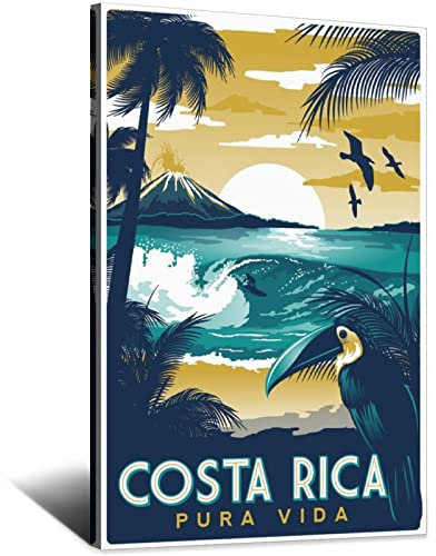 Costa Rica Wand-Poster, Motiv: Strand, Surfen, Vintage, Reise-Poster, Leinwand-Kunst, Wanddekoration, Poster, Poster, Geschenk, 60 x 90 cm