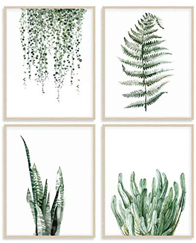 Stampa Botanica Decorazione Della Parete per Soggiorno - Pittura Della Pianta 11x14 Pollici Canvas Unframed Set Di 4 - Foglia Wall Art Piante