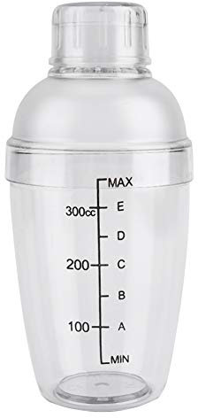 Shaker da Cocktail in Plastica, Shaker da Cocktail in Plastica Trasparente Shaker da Cocktail in Plastica con Bilancia e Colino Miscelatore per Bevande Superiore Tazza Shaker a Mano con(300ml)