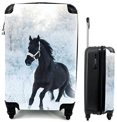 MuchoWow© Koffer Handgepäck Trolley Rollkoffer Kleine Reisekoffer mit 4 Rollen - Pferd - Schnee - Wald - Cabin Size < 55x40x23 & 55x40x20 cm - Fotokoffer - Kabinenkoffer - Boardgepäck