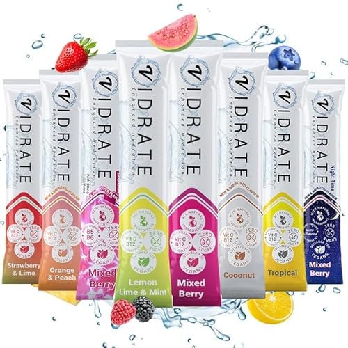 Electrolytes Powder - Hydration Sachets Packed with Vitamins - Zero Sugar Rehydration Sachet with No Artificial Sweeteners & Preservatives by ViDrate - Mixed Berry Variety Pack, 8 Electrolytes Sachets