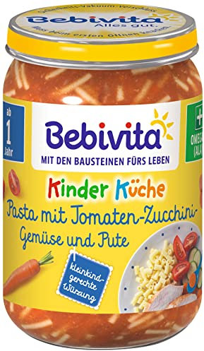 Bebivita Kinder-Küche 1-3 Jahre Pasta mit Tomaten-Zucchini-Gemüse und Pute, 6er Pack (6 x 250g)