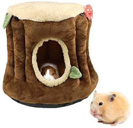 Toysructin Meerschweinchen-Bett, warmes Kleintier-Versteck Haus Höhle, weicher Baumstumpfform, Hamster-Hängematte, gemütliche Chinchilla-Igel-Habitat-Hauskäfig-Zubehör für Hamster, Kaninchen, Häschen