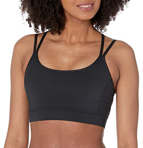 Amazon Essentials Damen Aktiver Sport-BH mit Leichter Unterstützung und Trägern am Rücken, Schwarz, M