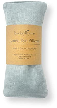 Sacksy Thyme Organic Linen Eye Pillow - Lavender & Flaxseed for Relaxation, Yoga, Stress Relief - Microwavable Heating Pad & Cool Compress - Made in USA - Gifts for Meditation - (Unscented)