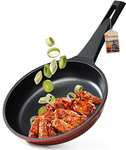 KADAX Pfanne mit Antihaftschicht, Aluminiumguss Bratpfanne, Universalpfanne in 3 Größen, Grillpfanne für alle Herdarten inkl. Induktion, Schmorpfanne (Rot, 24cm)