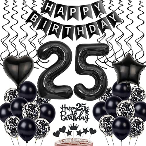 Schwarz 25. Geburtstag Dekoration, Luftballon 25. Geburtstag Deko, Schwarz Tortendeko 25 Jahre Mann, Deko 25. Manner Frau, Deko 25. Ballons