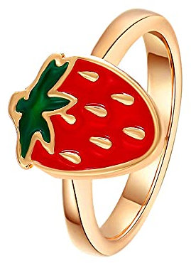 Bysonglezai Ringe Ring Damen Herren Süßer Netter Karikatur-Frucht-Erdbeer-Pilz-Ring Für Die Ringe Der Mädchen-Art- Und Weisekreativen Tropfenden Öl-Frauen Wg-1250