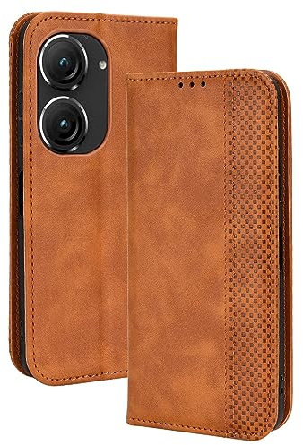 COMAKU Funda de Retro Piel para el ASUS Zenfone 10/ Zenfone 10z, Prima Carcasa Movil con Ranura para Tarjeta - Marrón