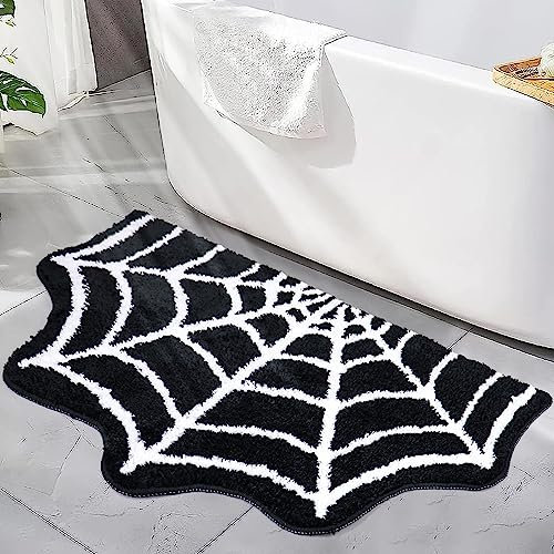 Meetory Spinnennetz-Badematte, 78,7 x 50,8 cm, schwarz, Gothic, Halloween, rutschfester Teppich