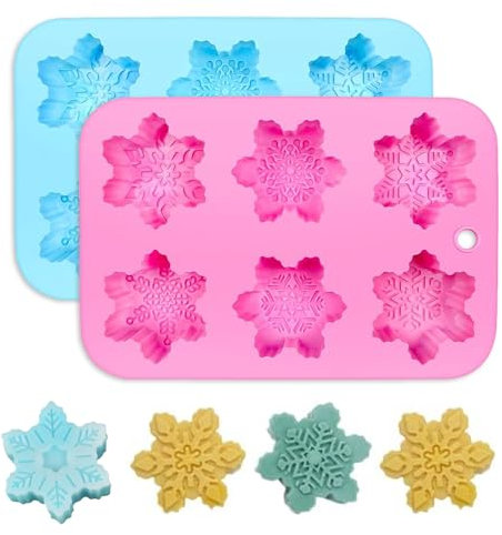 Aoreun Silikonform für Schneeflocken, 2 Stück Silikon Weihnachten Schneeflocken Kuchenformen, 6 Hohlräume mit Snowflake Moule, DIY Formen für Backen, Kuchen, Schokolade