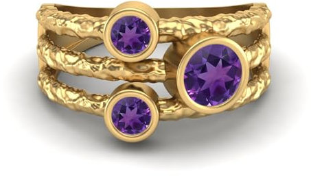 MOONEYE 0,70 Ctw-Runde Amethyst Ring mit geteiltem Schaft, gehämmertes geteiltes Band, 925er-Sterlingsilber, Trio-Stein-Ring Gold Vermeil, 49