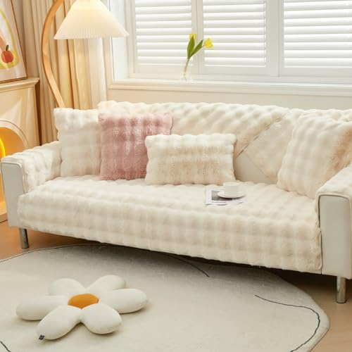 GYCS Sofabezug Ecksofa L Form Kaninchen Plüsch Sofa Überzug Couchbezug Sofa/Couch Wurfdecke Eckcouch 3/2/1 Sitzer Sofaschutz Sofaüberwurfe Sofaschoner rutschfest Hund Katze,Beige,70×150cm