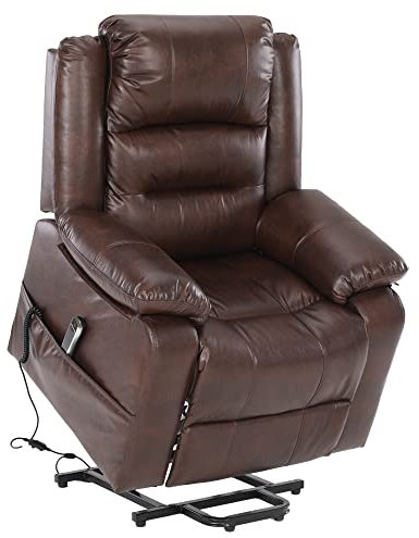 S*MAX Dual Motor Riser and Recliner Chairs Electric Reclining Chairs for The Elderly Living Room Full air Leather Recliner Armchair Side Pockets USB Charge Port and Remote Control Brown