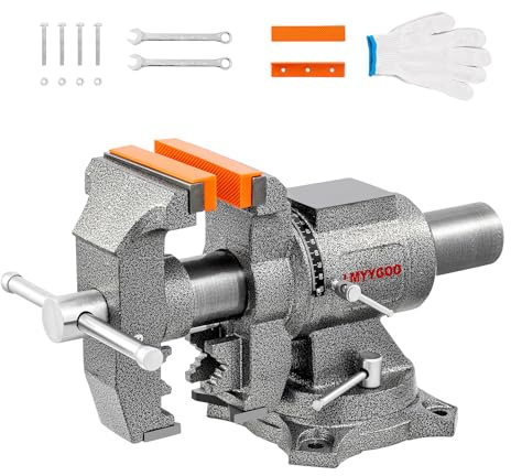 Schraubstock, 12,7 cm Breite 12,7 cm Backenöffnung, 360° drehbarer Sockel, Mehrzweck-Werkbank-Schraubstock mit Amboss und 1 Paar Schraubstockbacken, Tischschraubstock-Klemmkraft 2,500 kg