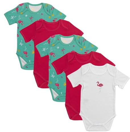 schlummersack Kurzarm Baby Body Set 100% Bio Baumwolle Flamingo Größe 62 0-3 Monate | 5 Stück Body Baby Mädchen - Sommer Babybody Kurzarm Bio Baumwolle | Baby Bodys Mädchen, Bodys Baby Mädchen Pack