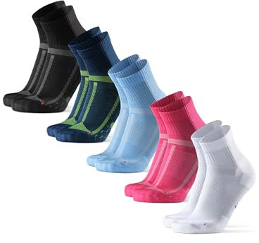DANISH ENDURANCE Chaussettes de Running Longue Distance, Anti-Ampoules, Soutien Voûte Plantaire, 5 Paires, Multicouleurs (1xNoir/Gris, 1xBleu/Jaune, 1xRose, 1xBlanc, 1xBleu Clair), 39-42